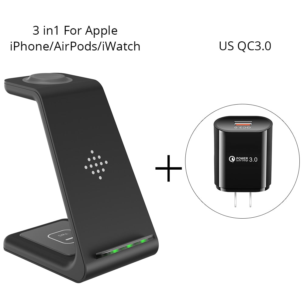 Qi 3 in 1 Wireless Charging Station - Apple US Adapter