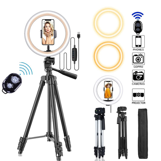 26cm Led Selfie Ring Light  Bluetooth Remote Lamp & Tripod Holder