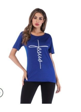 Unisex Vertical Jesus Cross Religious  T-shirt - Blue / S