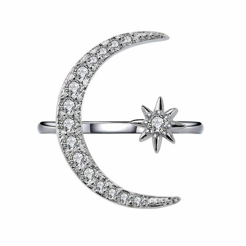 Crescent Moon Ring - silver / Resizable