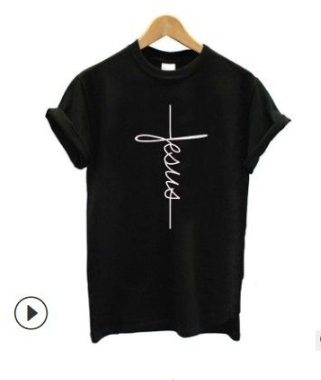 Unisex Vertical Jesus Cross Religious  T-shirt - Black / 5XL