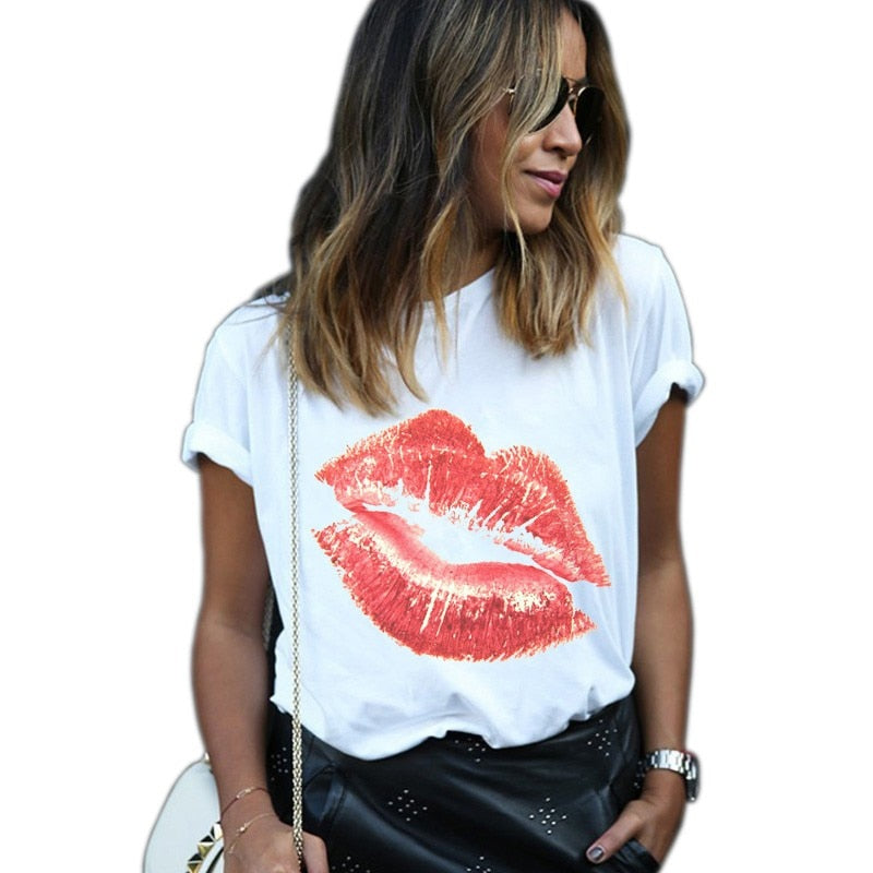 Women Lips T-shirt - White / Lips / L