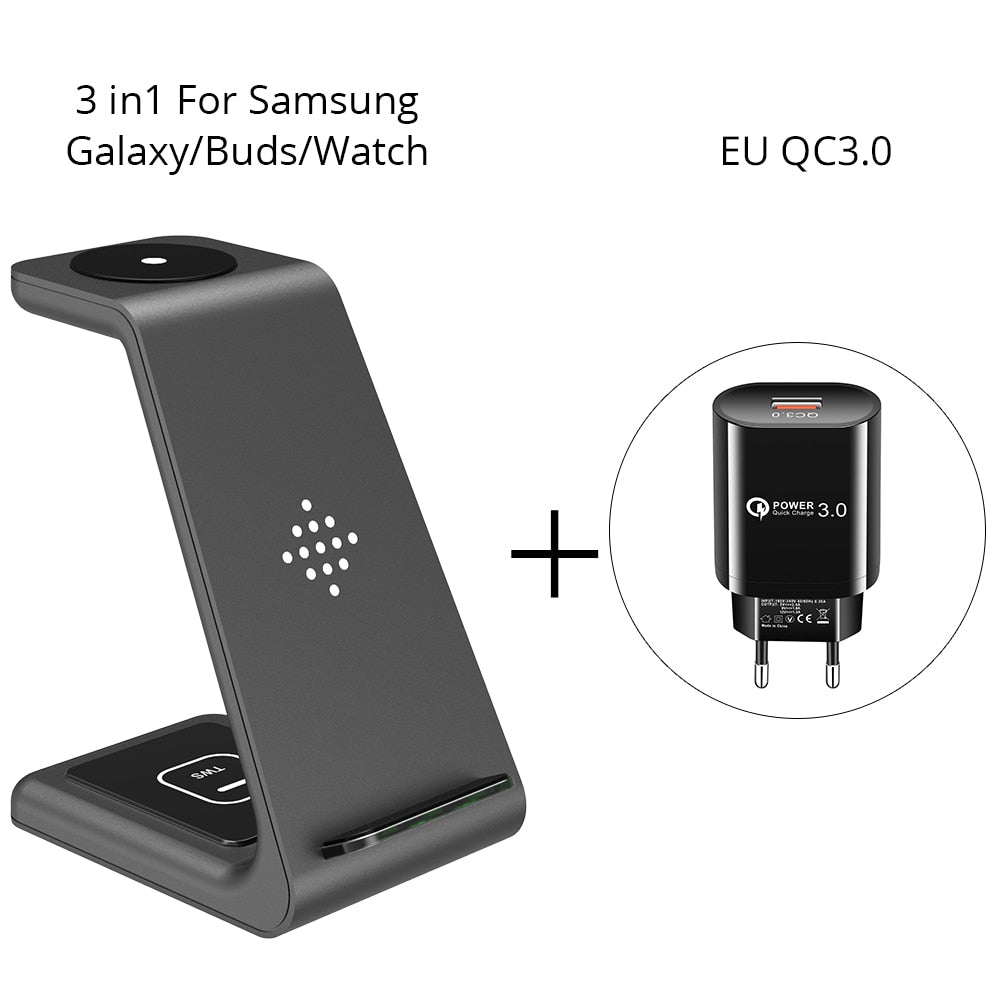 Qi 3 in 1 Wireless Charging Station - Samsung EU Adapter