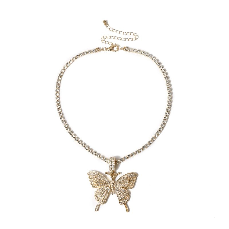 Sparkling & Iced Out Crystal Butterfly Pendant - Gold