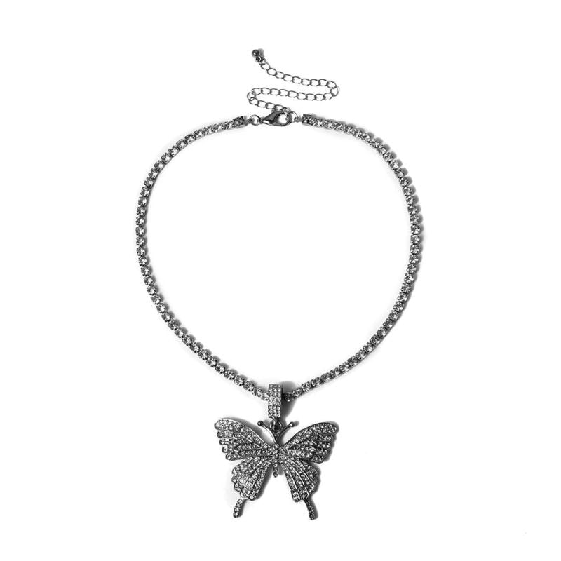 Sparkling & Iced Out Crystal Butterfly Pendant - Black