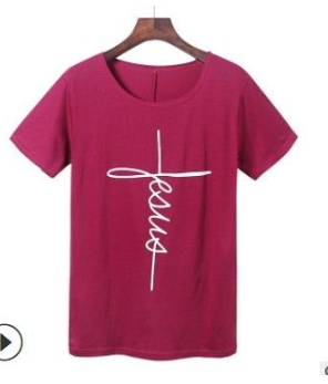 Unisex Vertical Jesus Cross Religious  T-shirt - Fuchsia / S