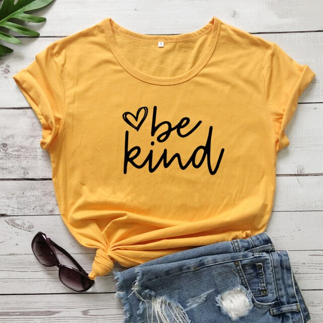 Be Kind Heart Scripture Women’s T-shirt - yellow-black text / XL / China - yellow-black text / L / China - yellow-black text / M / China - yellow-black text / S / China - yellow-black text / XXXL / China - yellow-black text / XXL / China