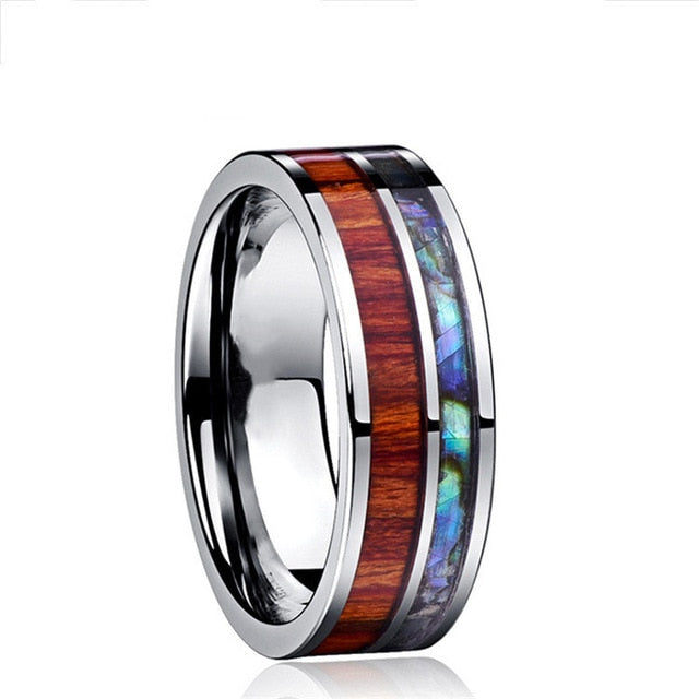 8mm Fashion Luxury Carbide Ring / Wood Inlay - 13 / E - 12 / E - 11 / E - 6 / E - 10 / E - 9 / E - 8 / E - 7 / E