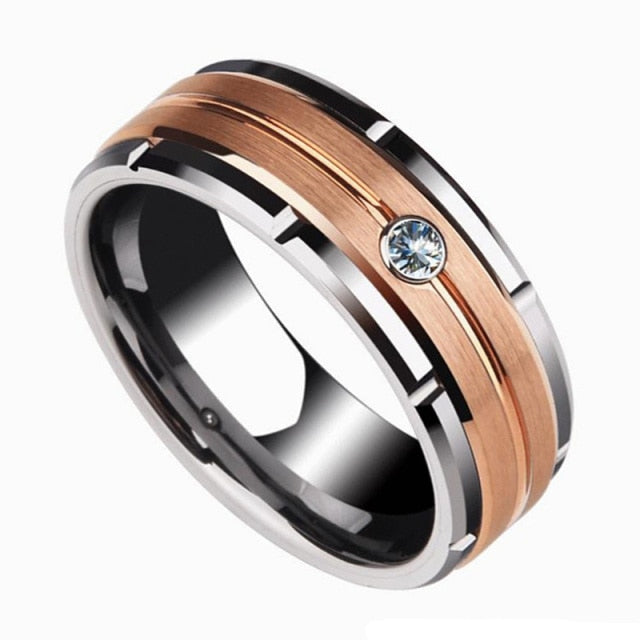 8mm Fashion Luxury Carbide Ring / Wood Inlay