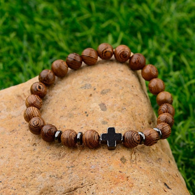 Natural Wood Beads Cross Prayer Bracelets - ABJ028 / China - ABJ028 / United States