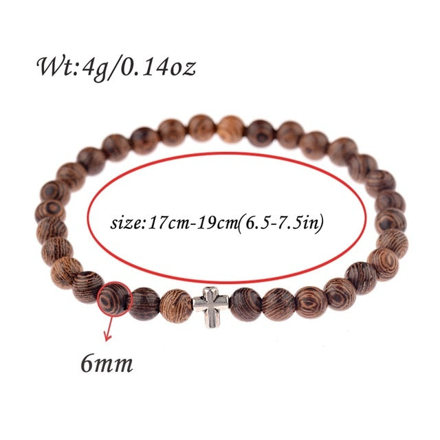 Natural Wood Beads Cross Prayer Bracelets - 6mm / China - 6mm / United States