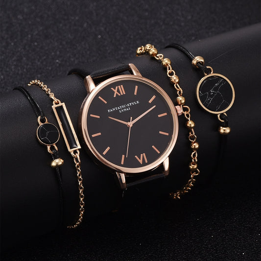 Women’s 5pcs Quartz Wristwatch Set with Brecelets