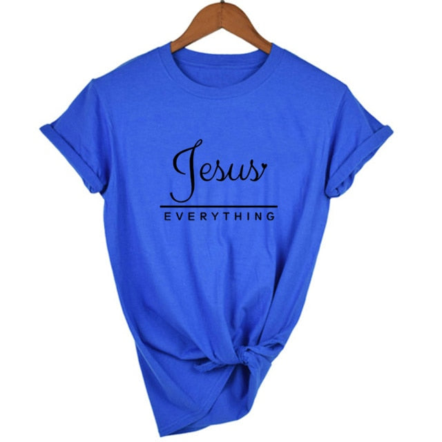 Jesus Everything Slogan Women's T-Shirt - Blue / XL - Blue / L - Blue / XXL - Blue / M - Blue / S