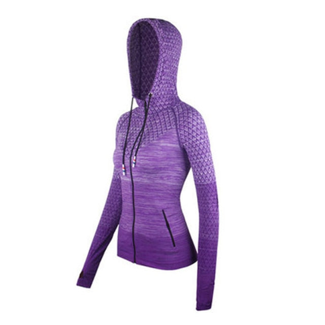 Yoga Shirt Long Seamless Outerwear with Hood - L / Purple - S / Purple - M / Purple - XXL / Purple - XL / Purple