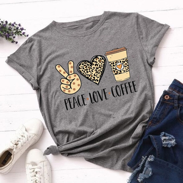 Peace Love Coffee T-Shirt - 906N-ff-422-1-6 / XXS - 906N-ff-422-1-6 / XS - 906N-ff-422-1-6 / S - 906N-ff-422-1-6 / M - 906N-ff-422-1-6 / L - 906N-ff-422-1-6 / XL - 906N-ff-422-1-6 / XXL