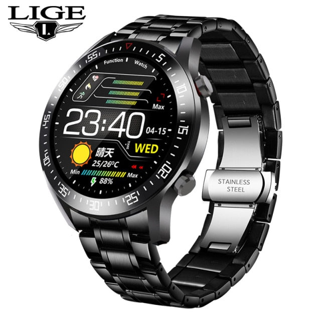 LIGE New Steel Band Digital Watch - Black Steel / China