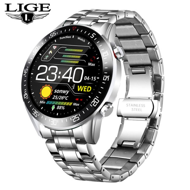 LIGE New Steel Band Digital Watch - Silver Steel / China