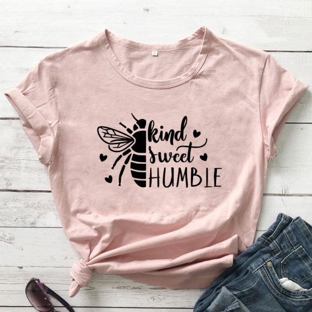 Bee Kind, Bee Sweet, Bee Humble T-shirt - peach-black text / S / China - peach-black text / M / China - peach-black text / L / China - peach-black text / XL / China - peach-black text / XXL / China - peach-black text / XXXL / China