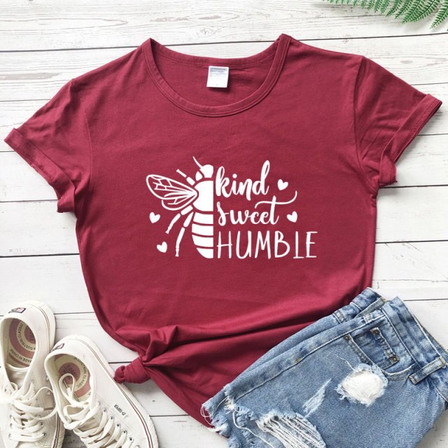 Bee Kind, Bee Sweet, Bee Humble T-shirt - burgundy-white text / L / China - burgundy-white text / XL / China - burgundy-white text / XXL / China - burgundy-white text / XXXL / China - burgundy-white text / S / China - burgundy-white text / M / China