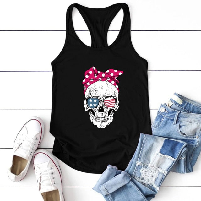 Skull Scarf Sunglasses Tank Top - BK / M - BK / S - BK / XL - BK / L - BK / XXXL - BK / XXL