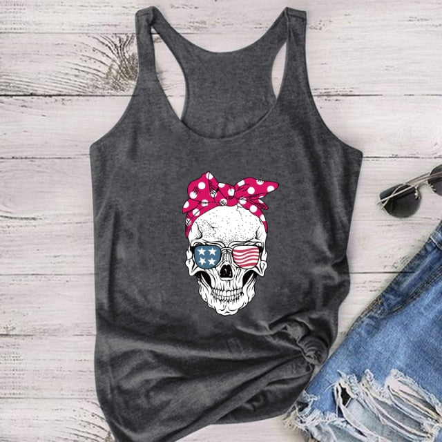 Skull Scarf Sunglasses Tank Top - Dark Grey / M - Dark Grey / S - Dark Grey / XL - Dark Grey / L - Dark Grey / XXXL - Dark Grey / XXL