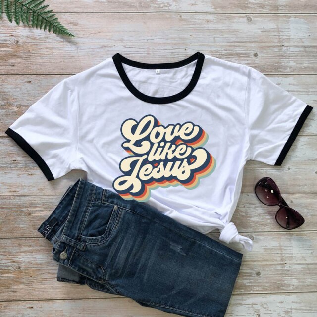 Retro Love Like Jesus Vintage T-shirt - black edge / XL - black edge / XXXL - black edge / M - black edge / L - black edge / S - black edge / XXL